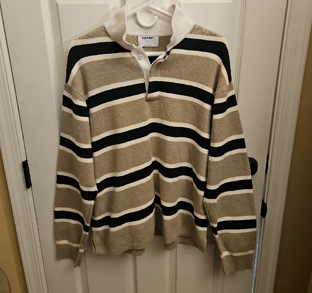 Old Navy Black and Tan Striped Men's Sweater